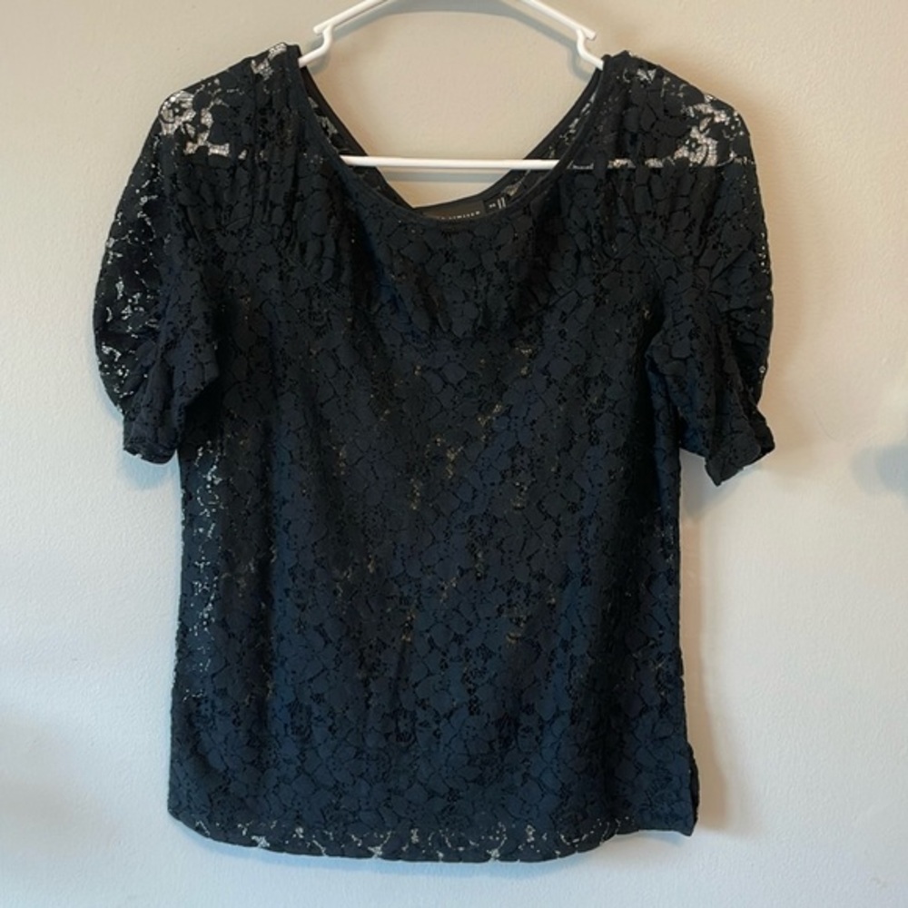 The Limited Lace Sheer Layering Balloon Short Sleeve sz XS Black Floral